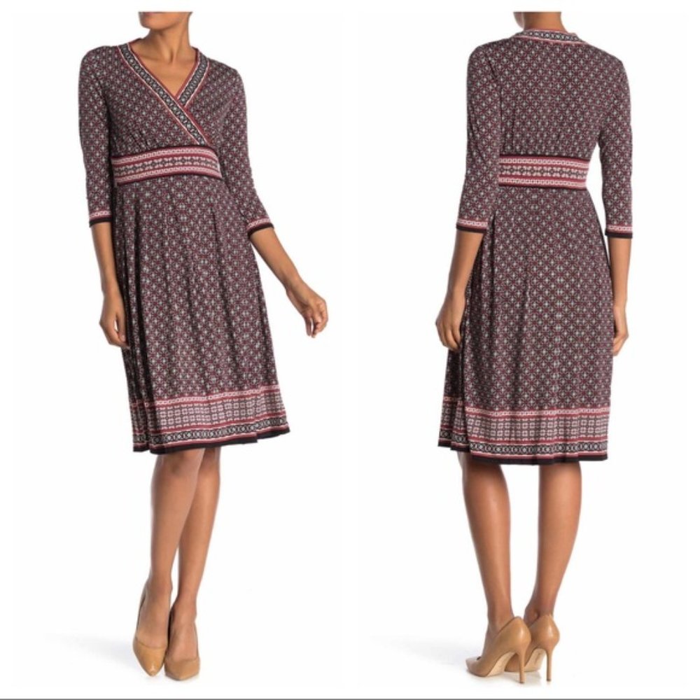 Max Studio Women's Geo Print 3/4 Sleeve Midi Dress